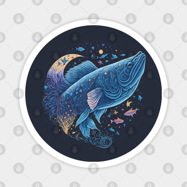 Fish in the Ocean at Night Time Magnet by ElMass